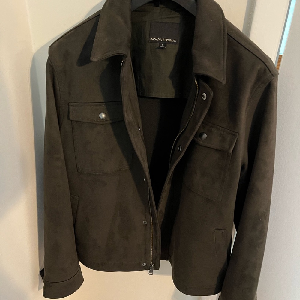 Banana Republic Vegan Suede Trucker Jacket - Olive